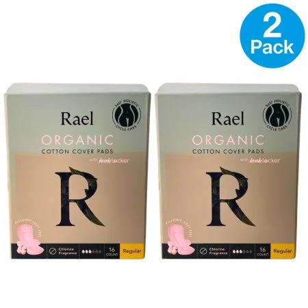 Rael Organic Cotton Cover Pads Regular 16 Count 2 Pack bundle for period protection