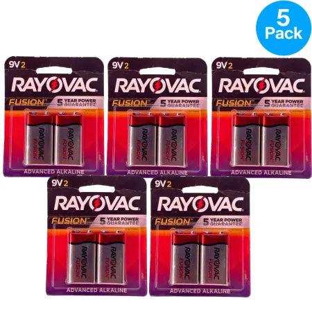 Rayovac Fusion 9V alkaline batteries 10 count 5 packs bulk pack expiration 12/2027