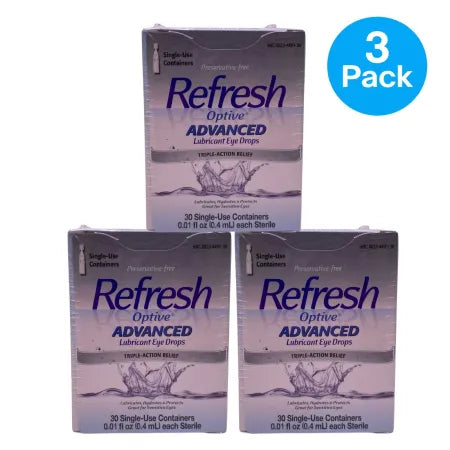 Refresh Optive Advanced Eye Drops 30 Ct 3 Pack New