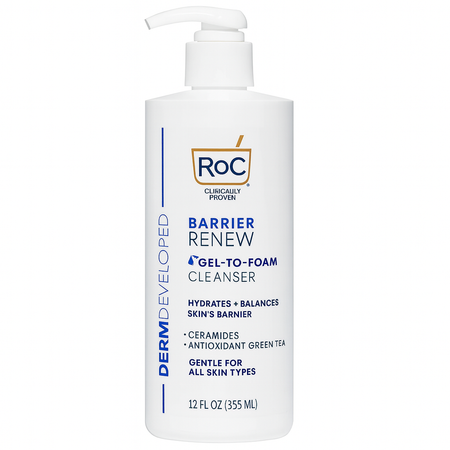 RoC Barrier Renew Gel-to-Foam Cleanser 12 fl oz bottle on white background