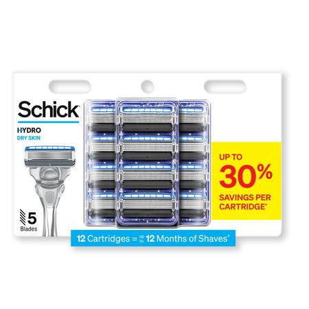 Schick Hydro 5-Blade Skin Comfort Dry Skin Men's Razor Blade Refill, 12 Ct, Mens Razor, Specially Formulated For Dry Skin