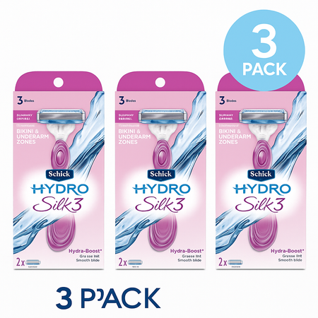 Schick Hydro Sensitive Razor 1 Handle + 2 Cartridges 3 Pack New