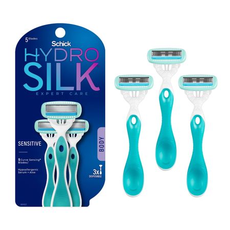 Schick Hydro Silk Sensitive Skin Womens 5-Blade Disposable Razors 3 Pack