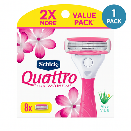 Schick Quattro for Women 8 Blade Refills + Handle 1 Pack New