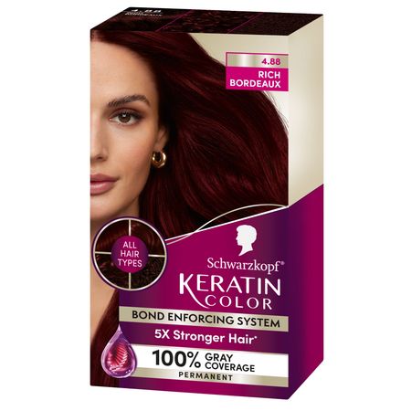 Schwarzkopf Keratin Color Permanent Hair Dye 4.8 Rich Bordeaux shade box
