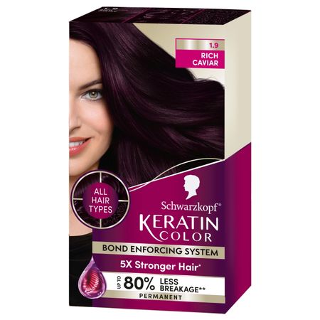 Schwarzkopf Keratin Color Permanent Hair Color Cream, 1.9 Rich Caviar, 1 Application
