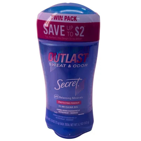 Secret Outlast Sweat & Odor Clear Gel Protecting Deodorant 2.6 Oz 72HR Twin Pack