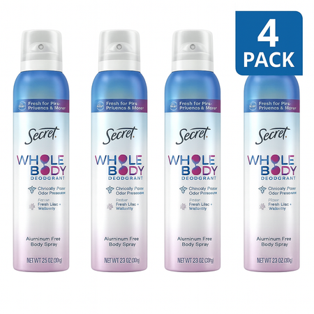 Secret Whole Body Deodorant Spray Fresh Lilac Waterlily 3.5oz 4 Pack New