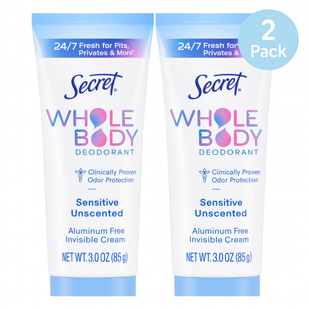 Secret Whole Body Deodorant Unscented Cream 3 oz – 2 Pack – New 1