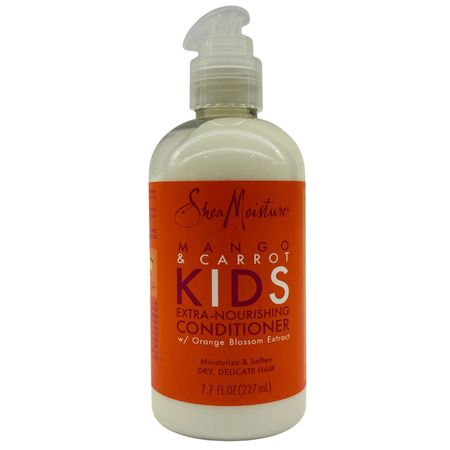 SheaMoisture Kids Mango & Carrot Conditioner 7.7oz bottle with mango and carrot on label