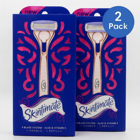 Skintimate 4 Blade Razor System + 2 Refills Aloe & Vitamin E 2 Pack New