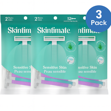 Skintimate Sensitive Skin Disposable Razors 12 Ct with Aloe 3 Pack New