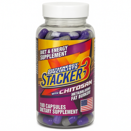 Stacker 3 with Chitosan Fat Burner & Energy Supplement – 100 Caps – Exp 2/2027