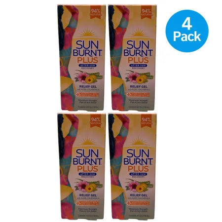 Sun Burnt Plus After Sun Relief Gel Lidocaine 4% Aloe 4oz 4 Pack New