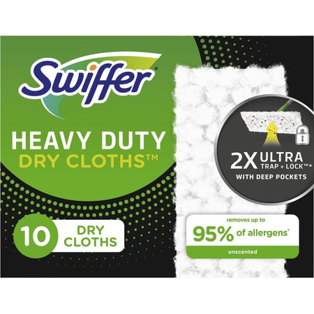 Swiffer Sweeper Heavy Duty Multi-Surface Dry Cloth Refills Floor Sweeping and Cleaning, White, 10 Ct