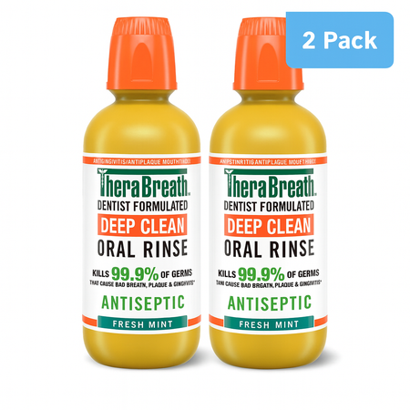 TheraBreath Deep Clean Antiseptic Oral Rinse Fresh Mint 2 Pack New
