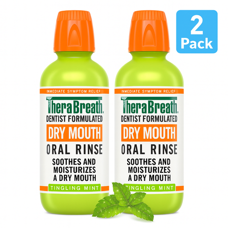 TheraBreath Dry Mouth Oral Rinse Tingling Mint 16oz 2 Pack New