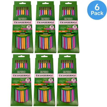 Ticonderoga #2 HB Striped Sharpened Pencils 10 Count 6 Pack New