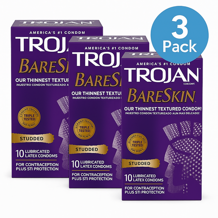 Trojan BareSkin Studded Lubricated Condoms 10 Ct – 3 Pack – Exp 7/2026 – New