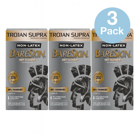 Trojan Supra BareSkin Non-Latex Condoms 6ct 3 Pack box image with expiration date 10/2026