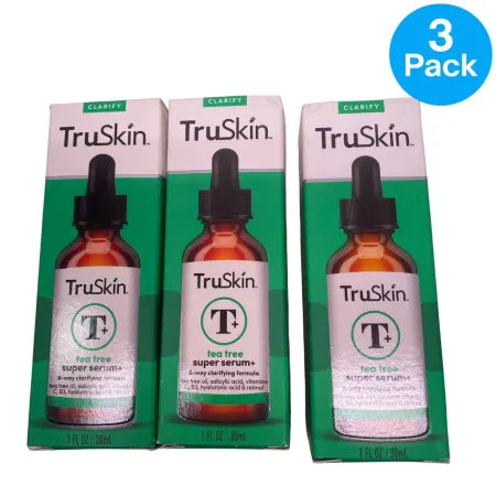 TruSkin Tea Tree Super Serum 1oz bottles in 3 pack set for acne-prone skin treatment