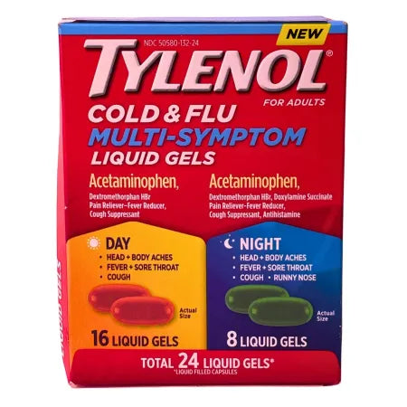 Tylenol Cold & Flu Multi-Symptom 24 Liquid Gels 1 Pack New Exp 10/2026