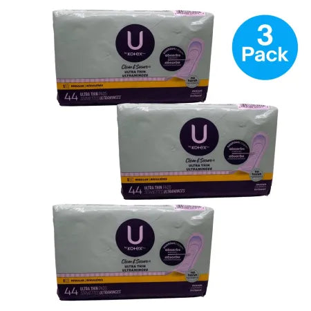 U by Kotex Clean & Secure Ultra Thin Pads Regular 44 Ct 3 Pack New