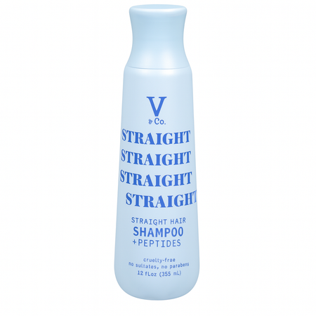 V & Co Straight Hair Shampoo plus Peptides 12oz bottle for smooth, strengthened hair care