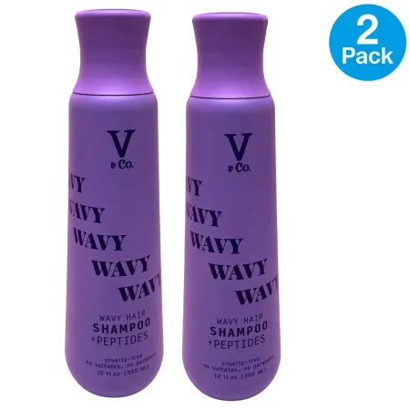 V&Co Wavy Hair Shampoo Peptides Sulfate Free 12 oz 2 Pack bottle display