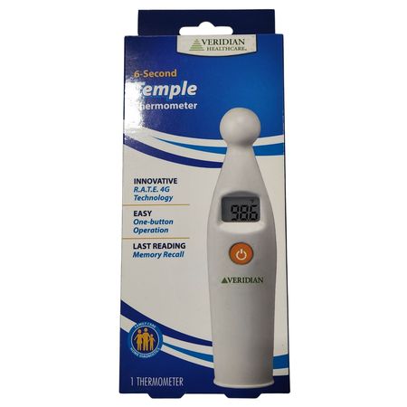 Veridian 6-Second Temple Thermometer displaying fast digital temperature reading on LCD screen