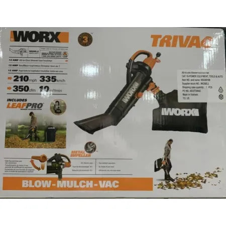 Worx TRIVAC 12 Amp 3-in-1 Blower/Mulcher/Vacuum With LEAFPRO Collection System