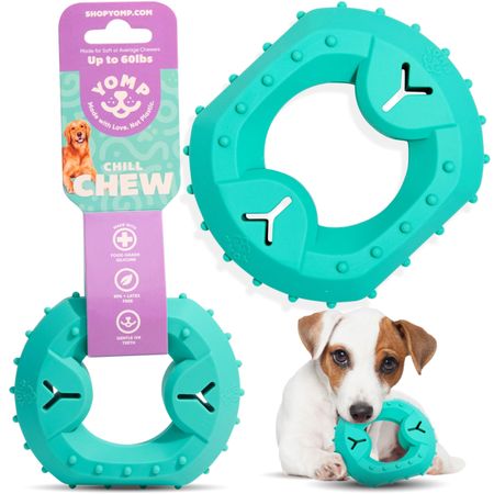 Yomp ChillChew blue freezable cooling dog toy for puppies and medium chewers with teething relief