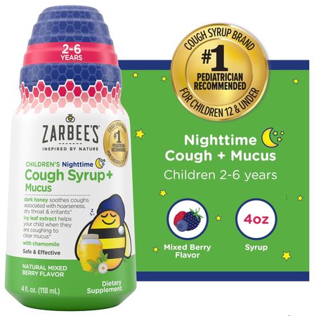 Zarbee's Kid's Nighttime Honey Cough Syrup + Mucus Berry 4 fl oz bottle product image