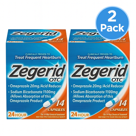 Zegerid OTC 14 Capsules 2 Pack New EXP: 12/2026