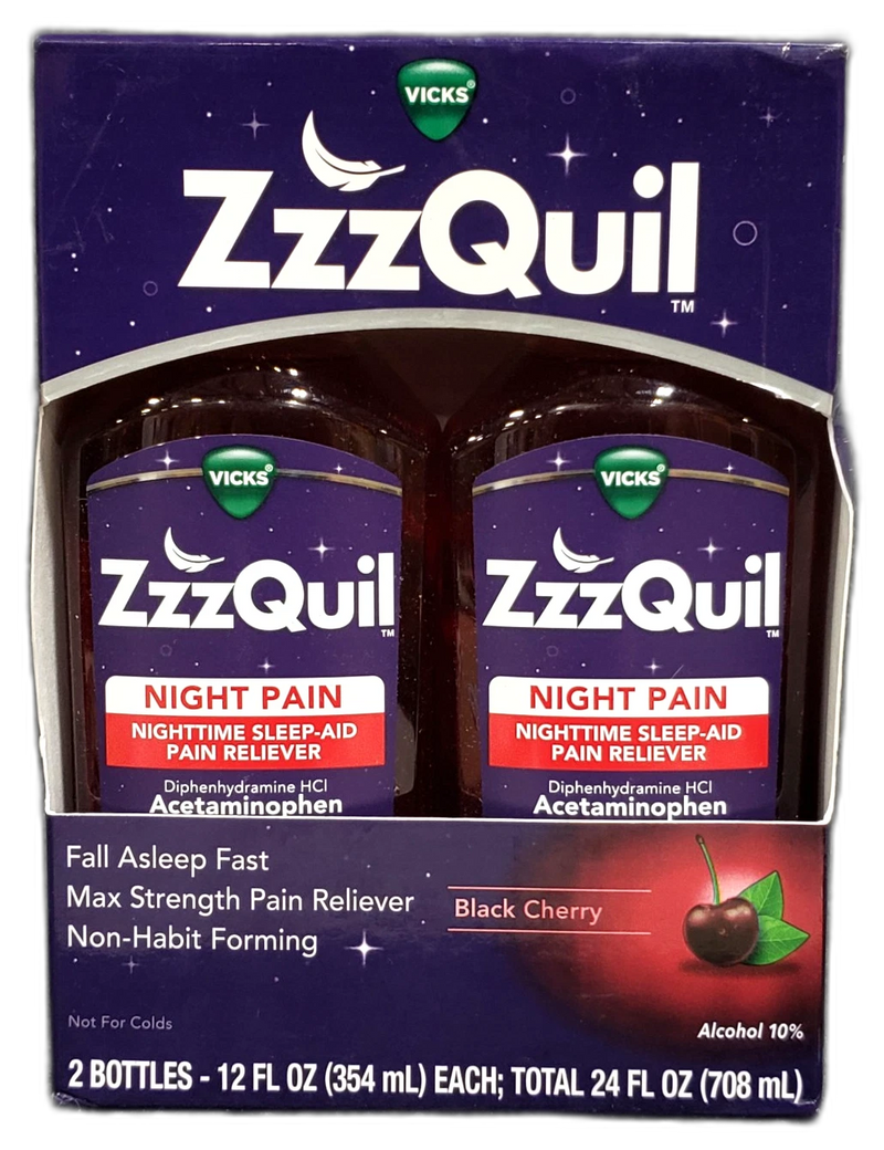 ZzzQuil Night Pain Relief Liquid Sleep 12 Fl Oz 24 Total Exp 08/27 Pack of 2 New