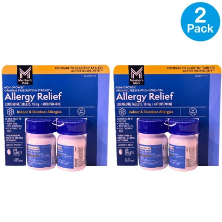 Members Mark Loratadine 10mg Allergy Relief tablets 2 pack 200 count bottle expires 02/2027