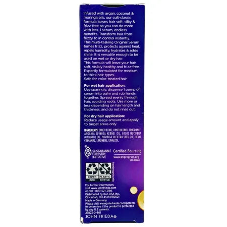 John Frieda Frizz Ease Serum ORIGINAL Tames Frizz 1.69 fl oz