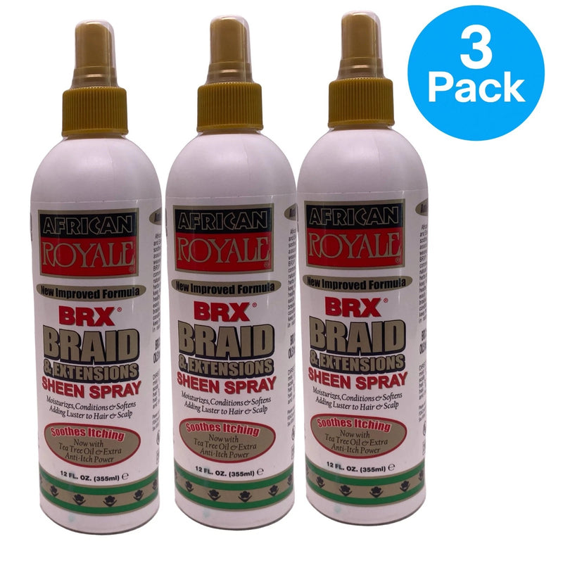 African Royale BRX Braid & Extensions Sheen Spray 12 oz bottle 3-pack for braids, extensions and hair care