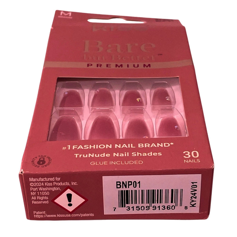 KISS Bare but Better Premium Nails BNP01 Medium Nude Pink Rhinestones 2 Pack