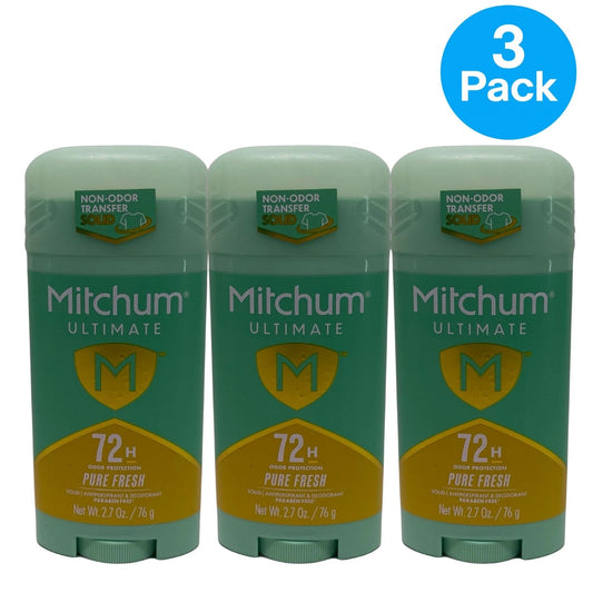 Mitchum Ultimate Pure Fresh 72H Deodorant 2.7 oz stick, 3-pack bundle for long-lasting odor protection