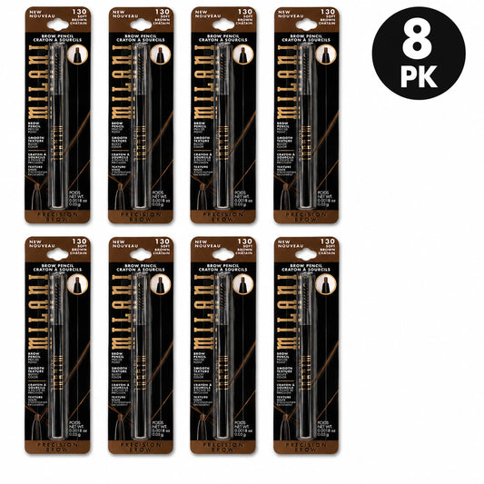 Milani Precision Brow Pencil 130 Soft Brown Retractable Eyebrow Pencil 8 Pack
