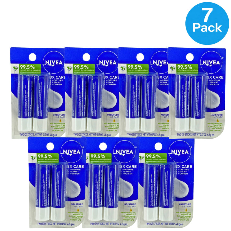 NIVEA Moisture Lip Care Dual Pack 0. 17 oz Sticks 7 Pack New