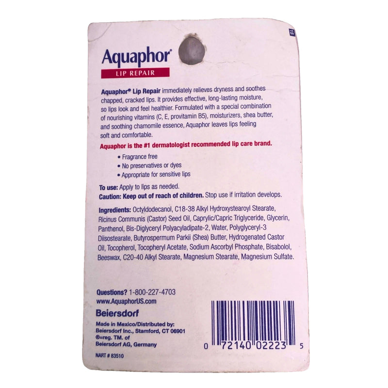 Aquaphor Lip Repair Ointment Immediate Relief Value Pack 0.35 oz Tubes 3 Pack Ne