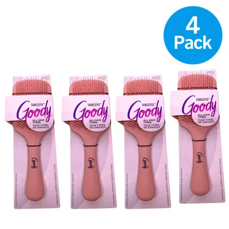 Goody TangleFix Paddle Brush with pink flexible dual-length bristles, 4-pack set for detangling hair
