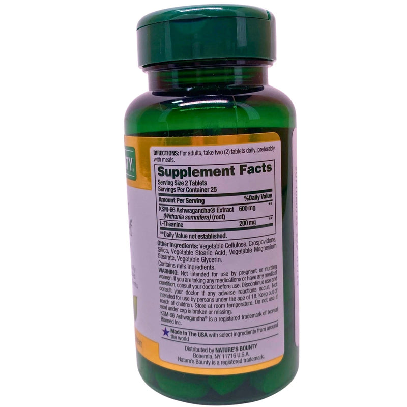 Nature's Bounty Anxiety & Stress Relief Ashwagandha KSM-66 L-Theanine 50 Tablets