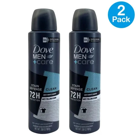 Dove Men+Care Stain Defense Clean 72H Dry Spray 3.8oz 2 Pack Exp 2026