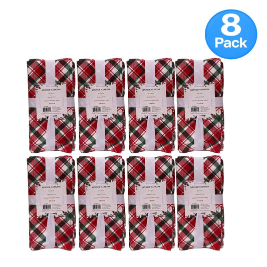 Christmas Plaid Cotton Dinner Napkins 18x18 in 8 Pack New
