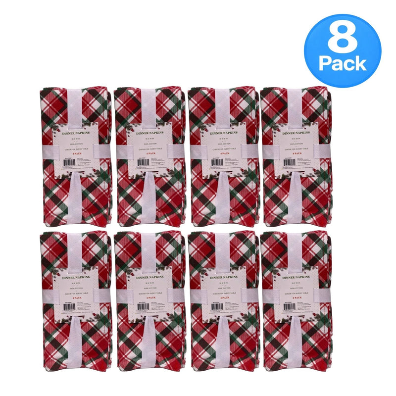 Christmas Plaid Cotton Dinner Napkins 18x18 in 8 Pack New