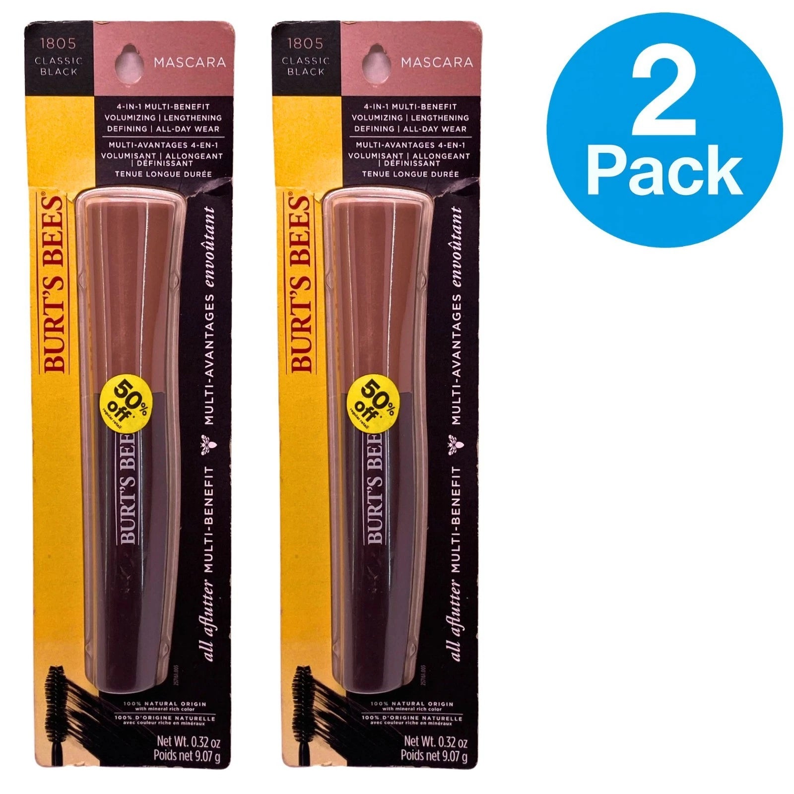 Burt's Bees All Aflutter 4-in-1 Multi-Benefit Mascara - 1805 Classic Black (2 P) 1