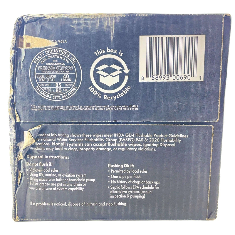 Dude Wipes XL Flushable Wet Wipes Fragrance Free 8 Packs 400ct Total Sam's Club
